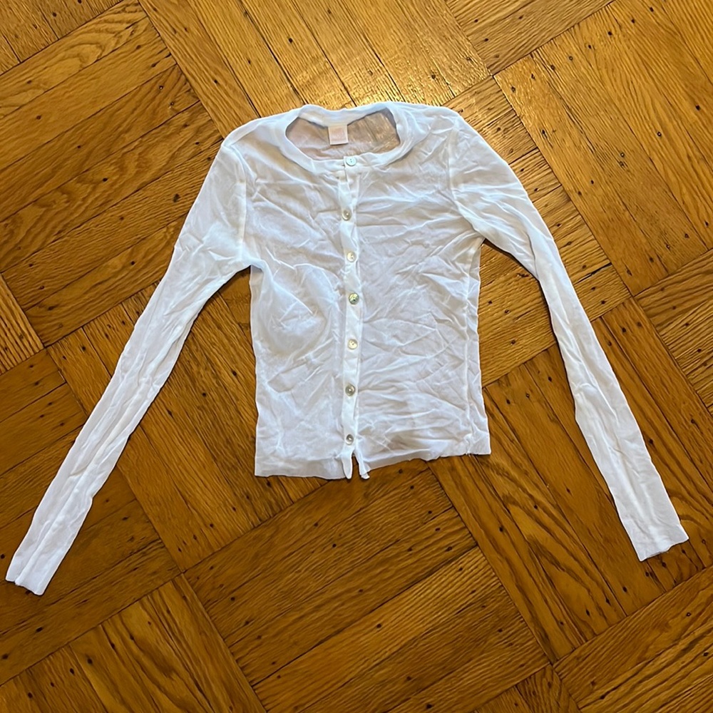 Only hearts sheer white cropped long sleeve button down cardigan top